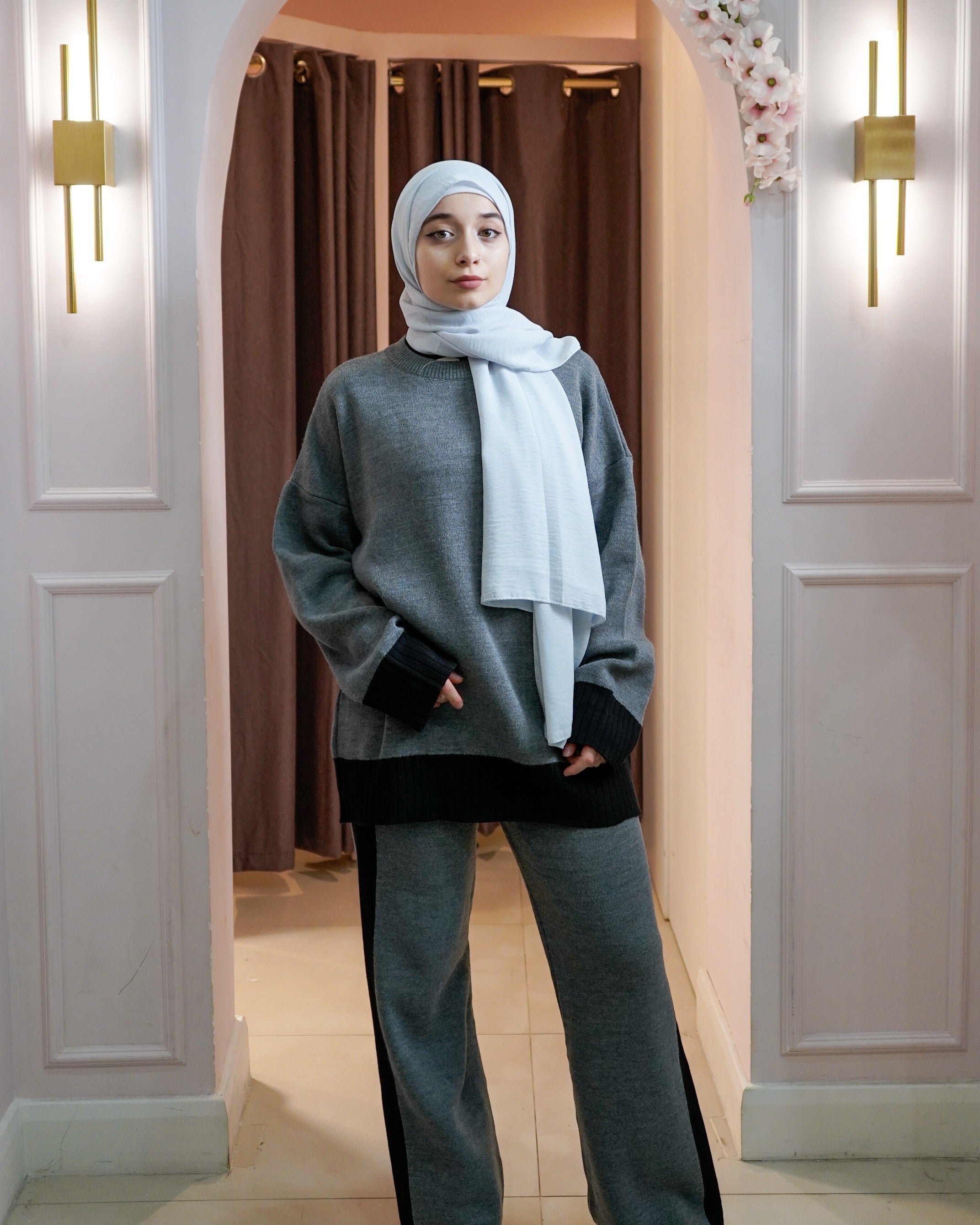 Striped Hem Knit Set
