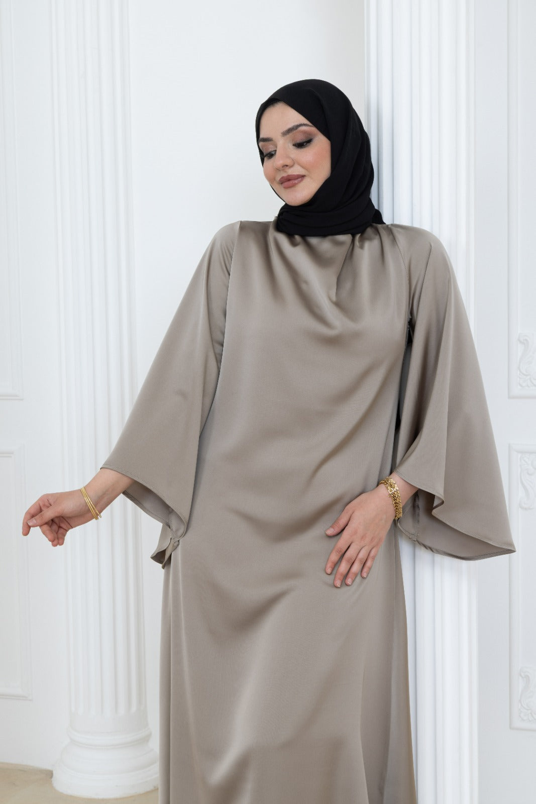 Satin Cowl Neck Dress