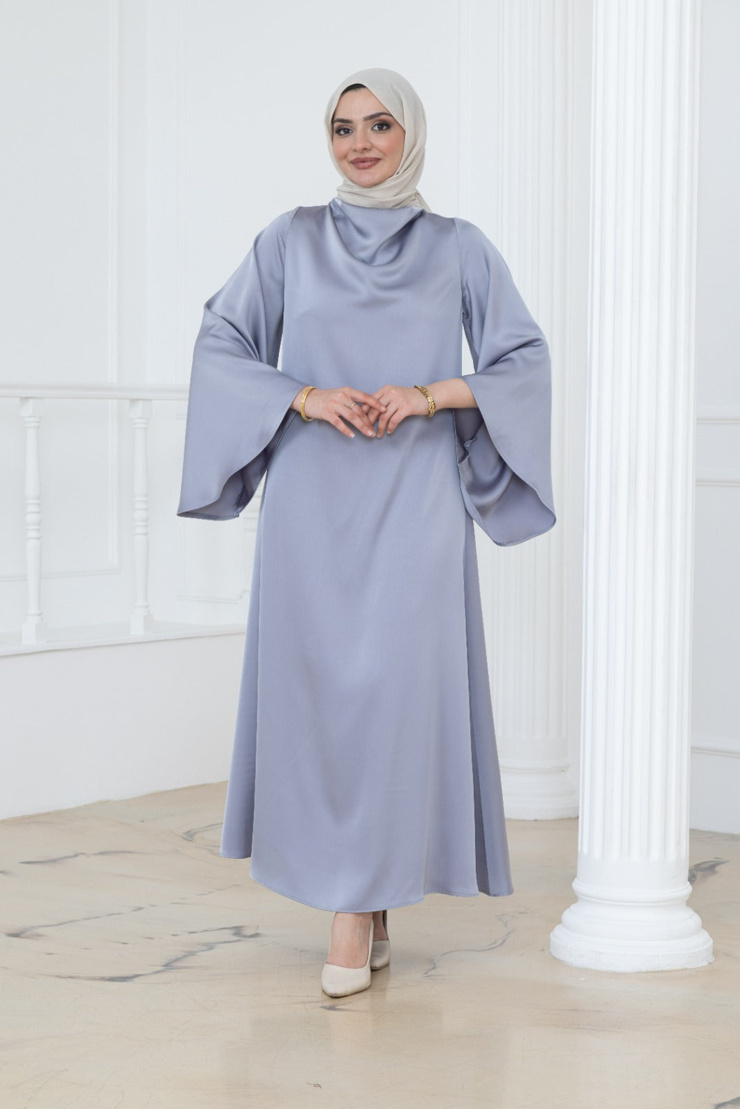 Satin Cowl Neck Dress