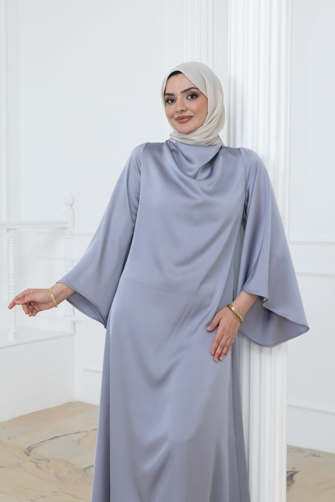 Satin Cowl Neck Dress